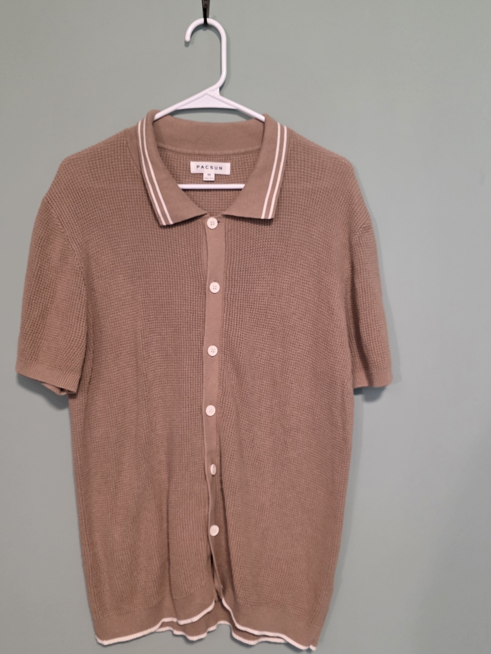 PacSun Men's Short Sleeve Button Shirt — Beige with White Trim